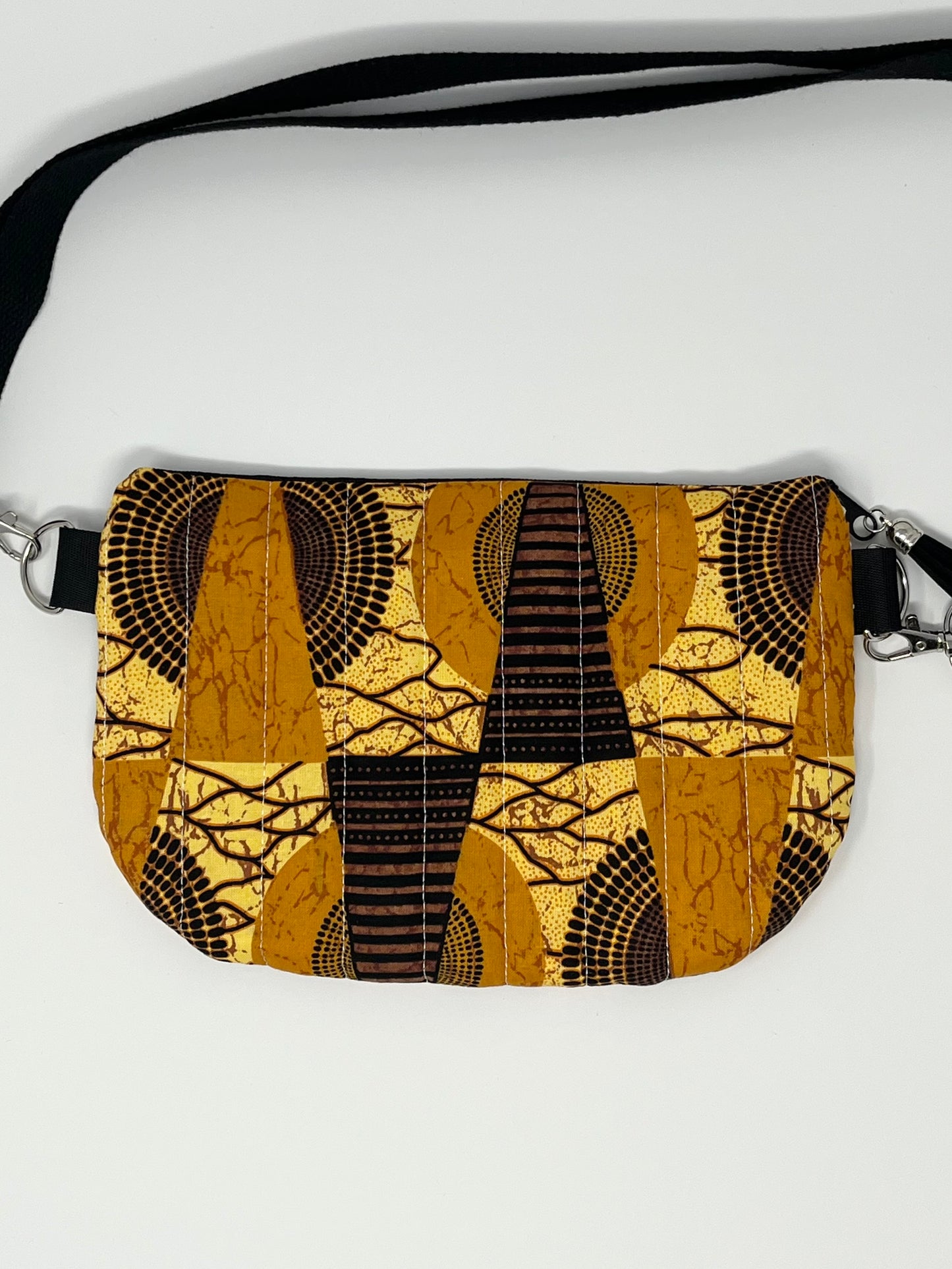 Brown and Gold African Print Quilted Crossbody Bag