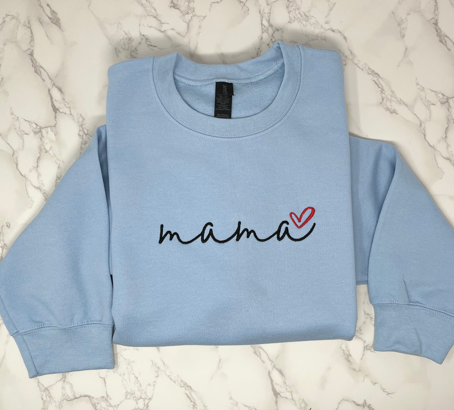 Mama Heart Embroidered Crew Neck Sweatshirt