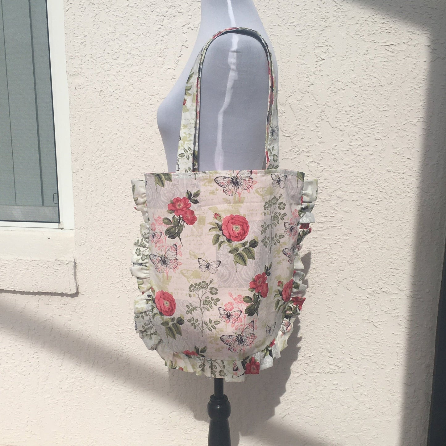 Butterflies and Roses Ruffle Tote Bag