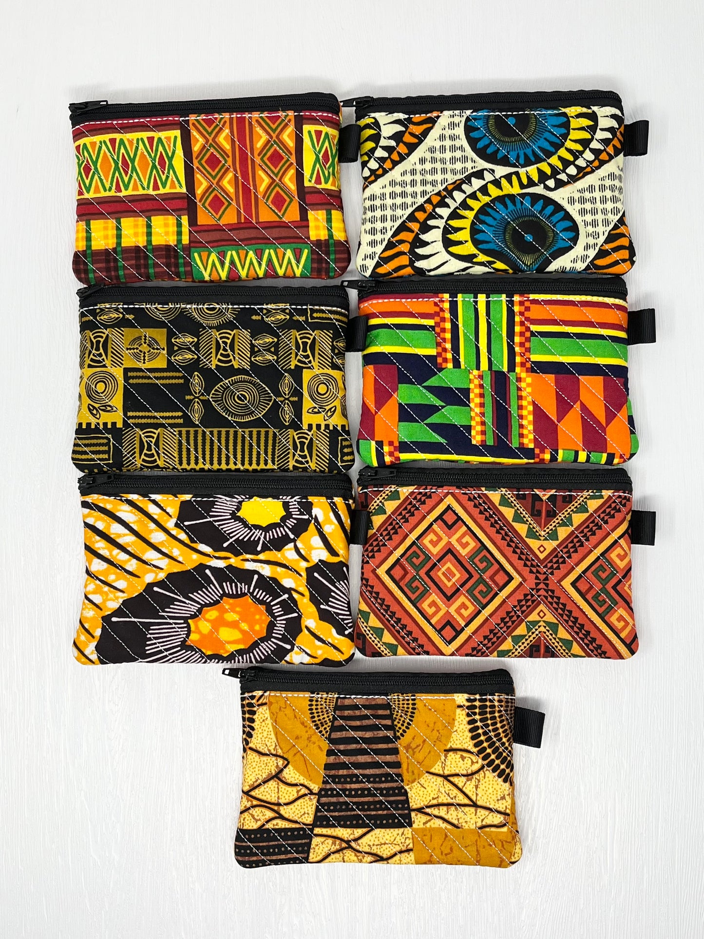 Mini Quilted Zipper Pouch / Keychain Wallet - African Prints