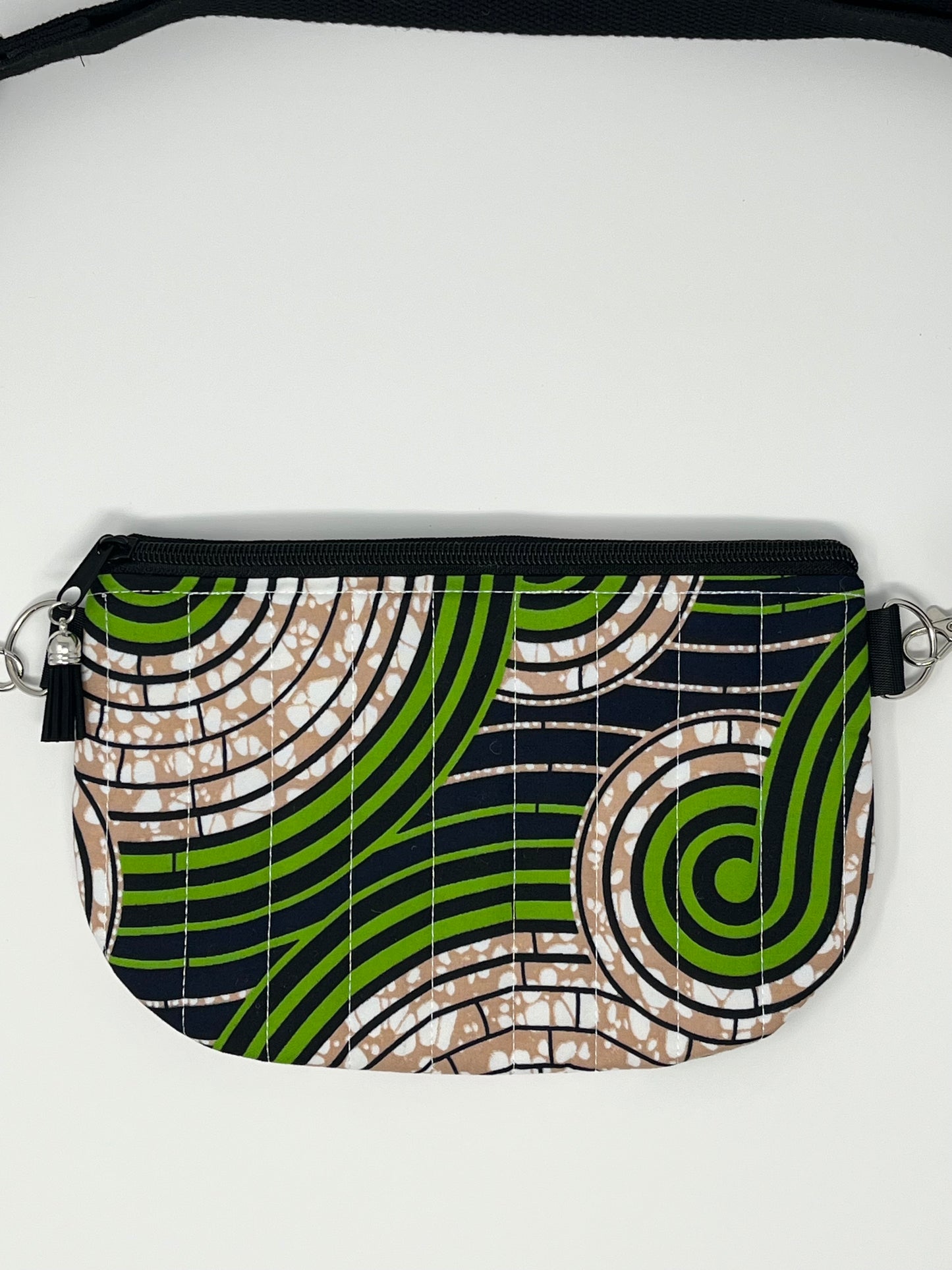 Green and Beige African Print Quilted Crossbody Bag