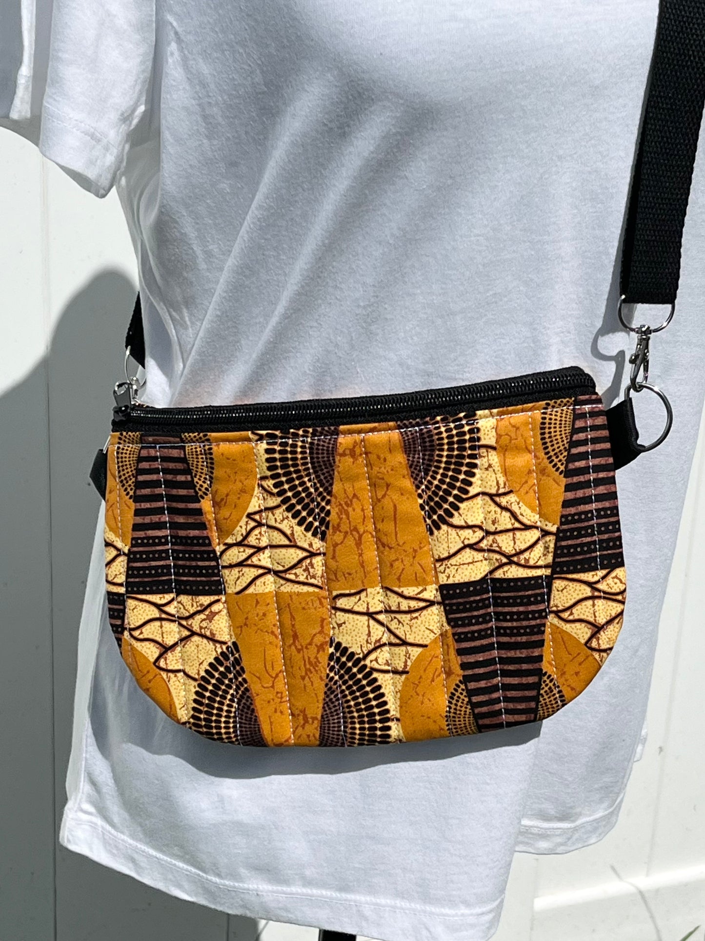 Brown and Gold African Print Quilted Crossbody Bag