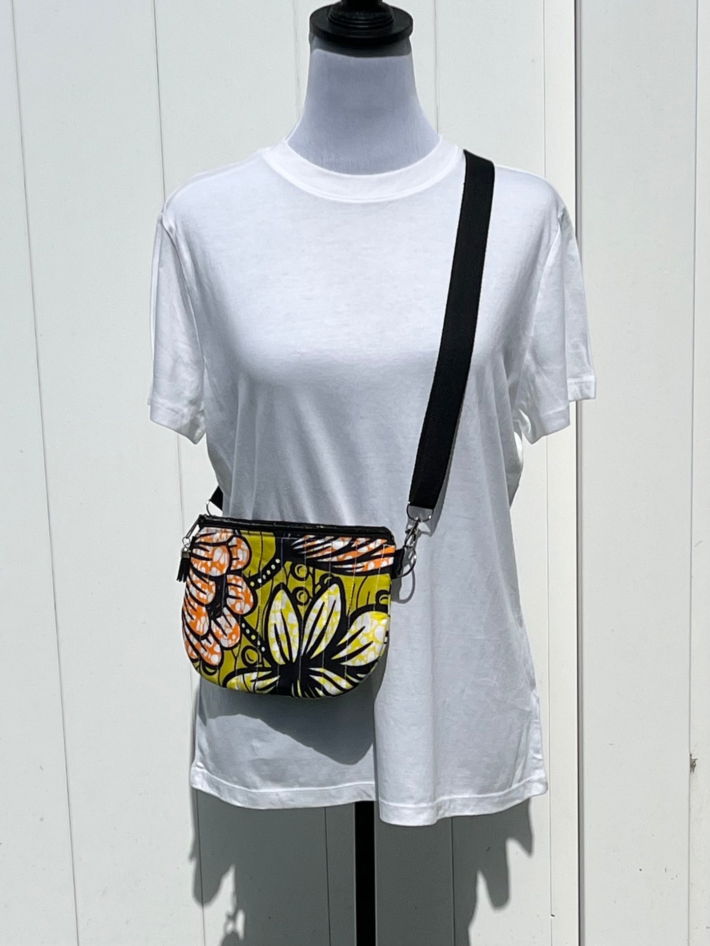 African Print Quilted Crossbody Bag  - Green, Orange, and Yellow