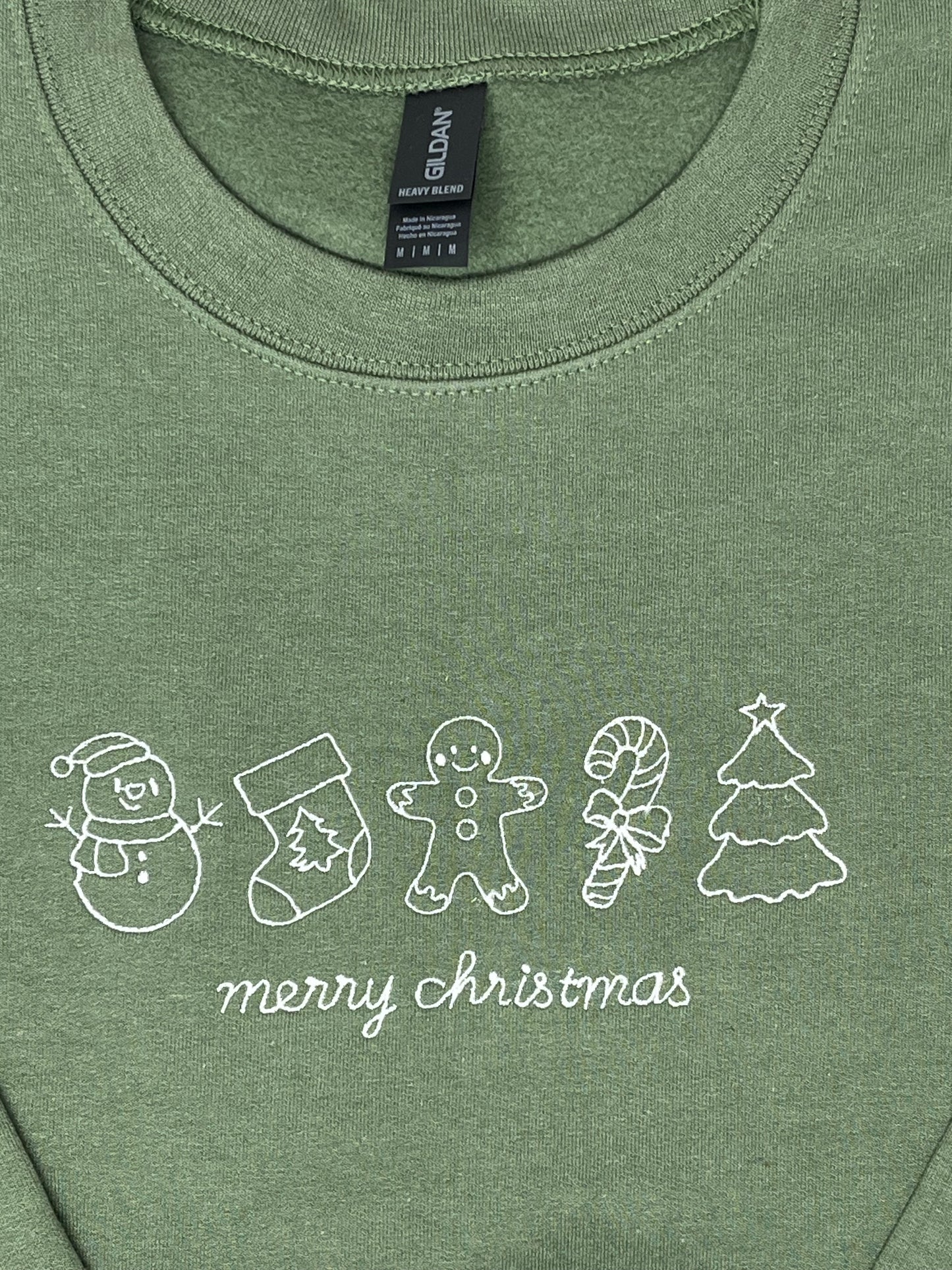 Merry Christmas Line Art Embroidered Crew Neck Sweatshirt