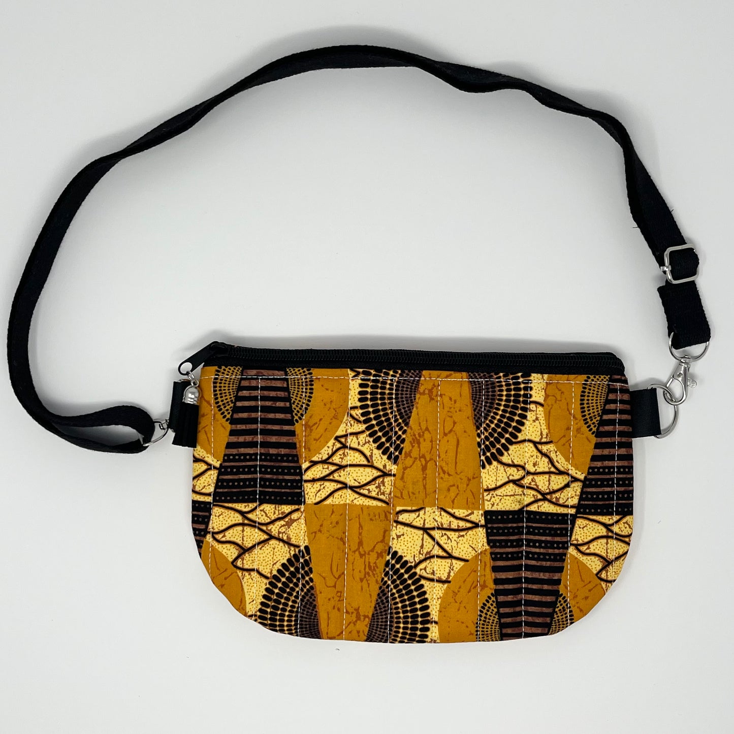 Brown and Gold African Print Quilted Crossbody Bag