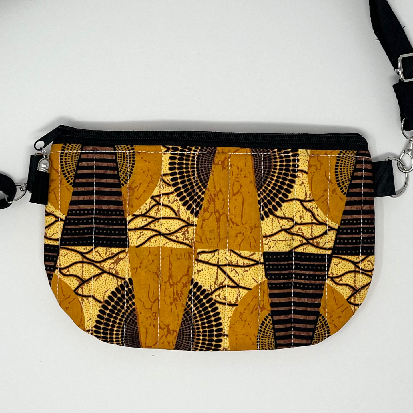 Brown and Gold African Print Quilted Crossbody Bag