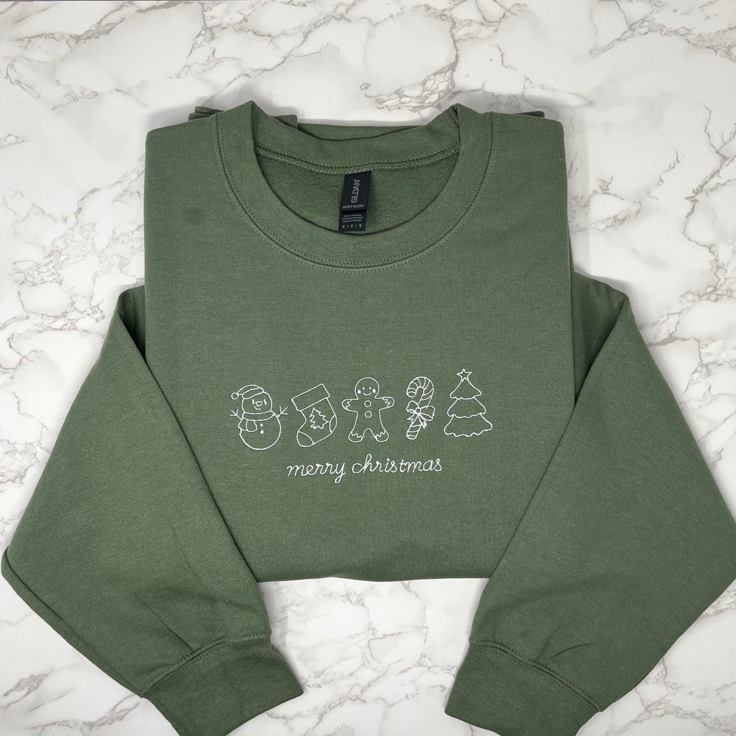 Merry Christmas Line Art Embroidered Crew Neck Sweatshirt