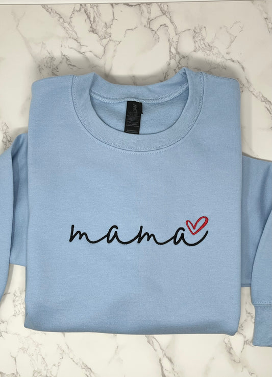 Mama Heart Embroidered Crew Neck Sweatshirt
