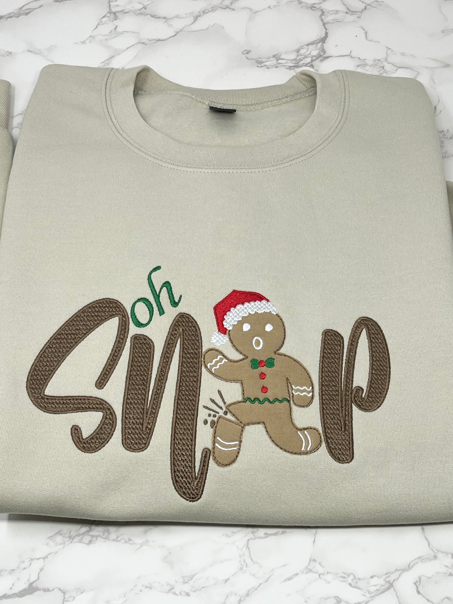 Oh Snap Gingerbread Man Embroidered Crew Neck Sweatshirt