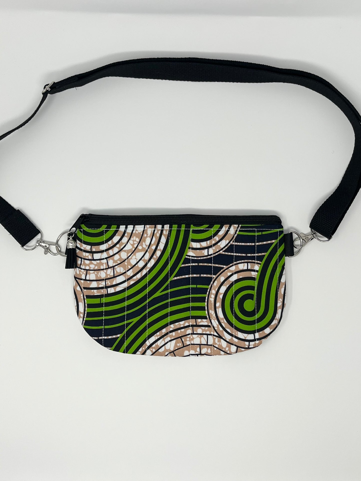 Green and Beige African Print Quilted Crossbody Bag