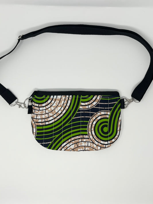 Green and Beige African Print Quilted Crossbody Bag