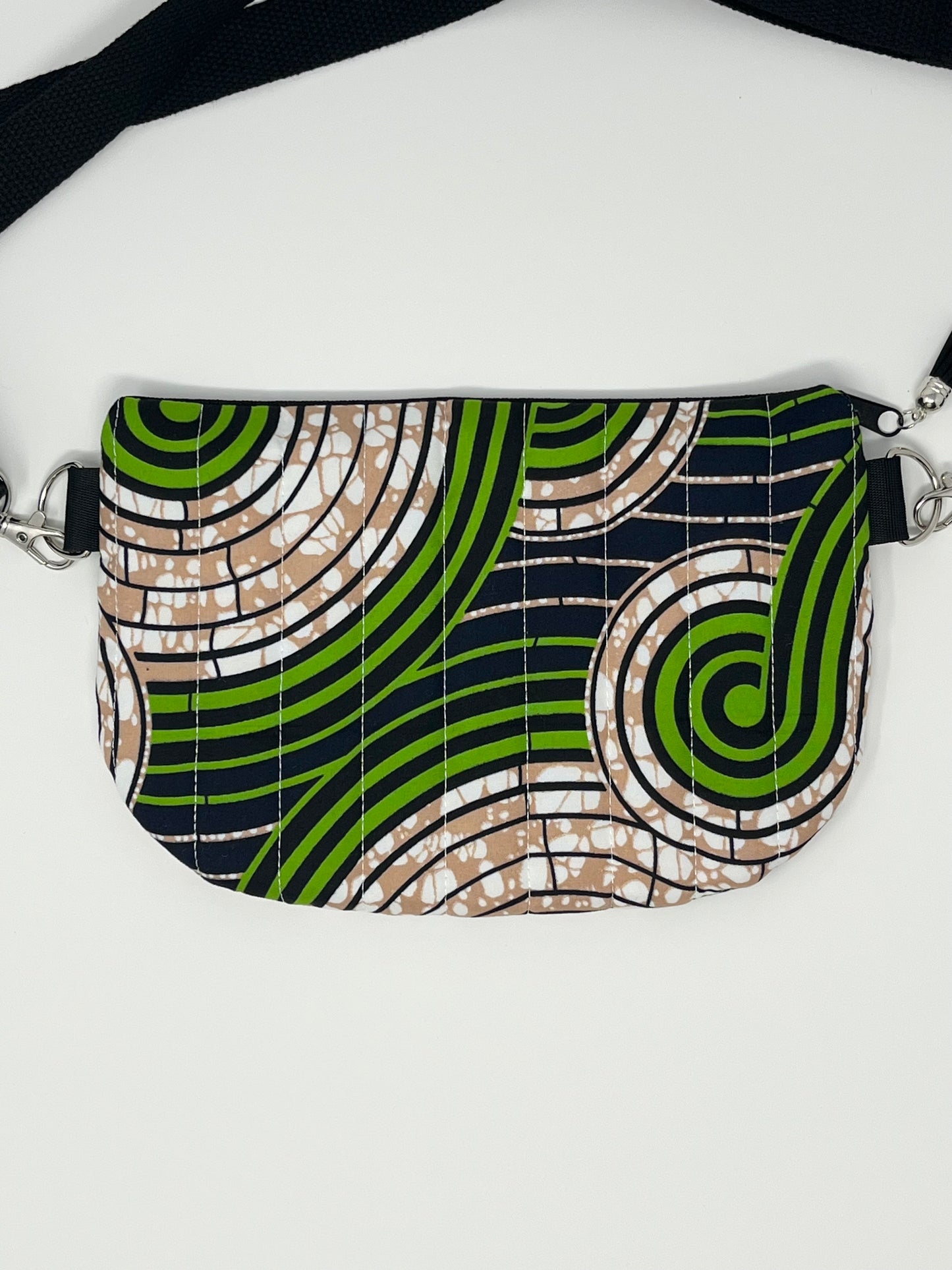 Green and Beige African Print Quilted Crossbody Bag