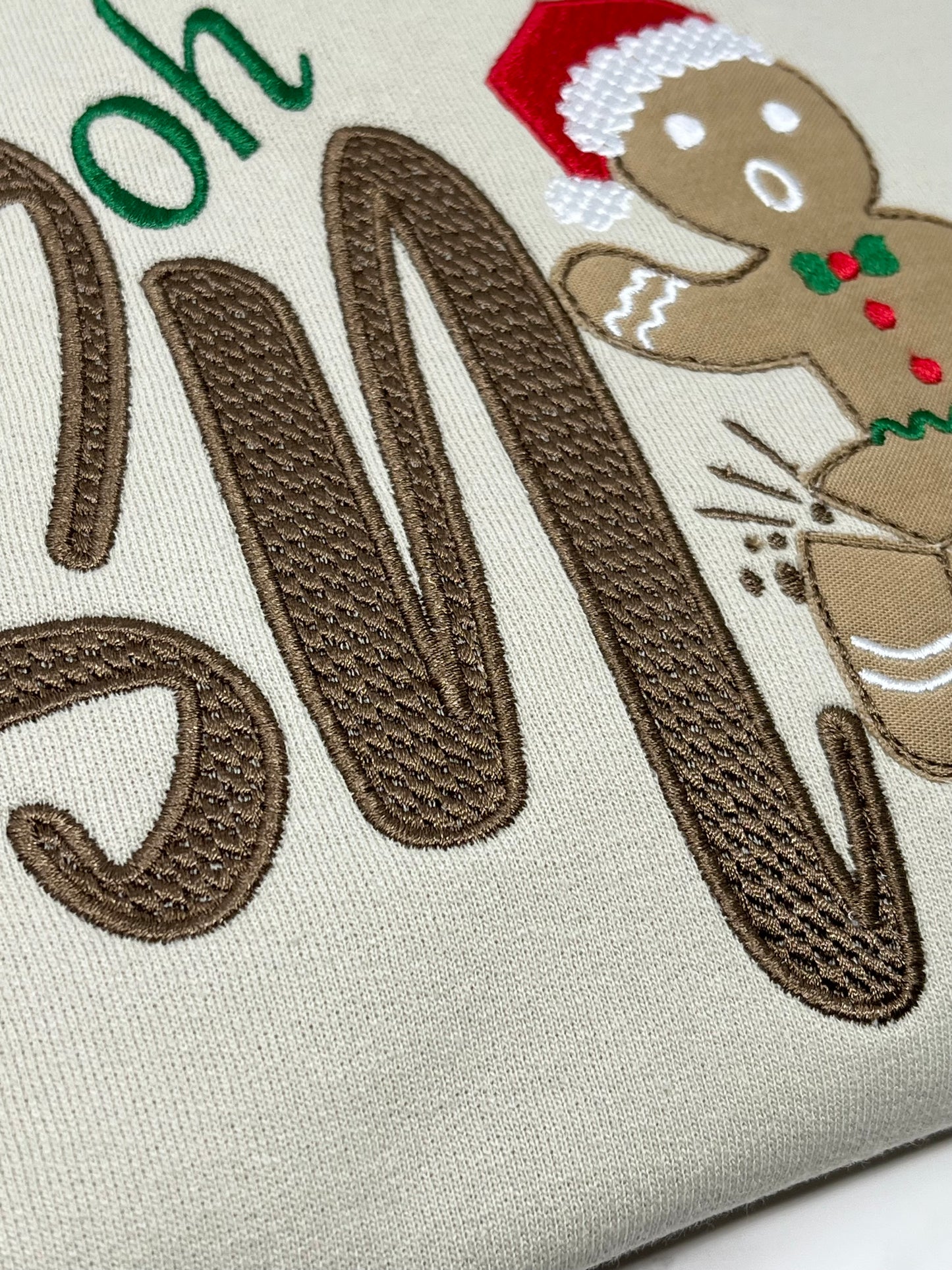 Oh Snap Gingerbread Man Embroidered Crew Neck Sweatshirt