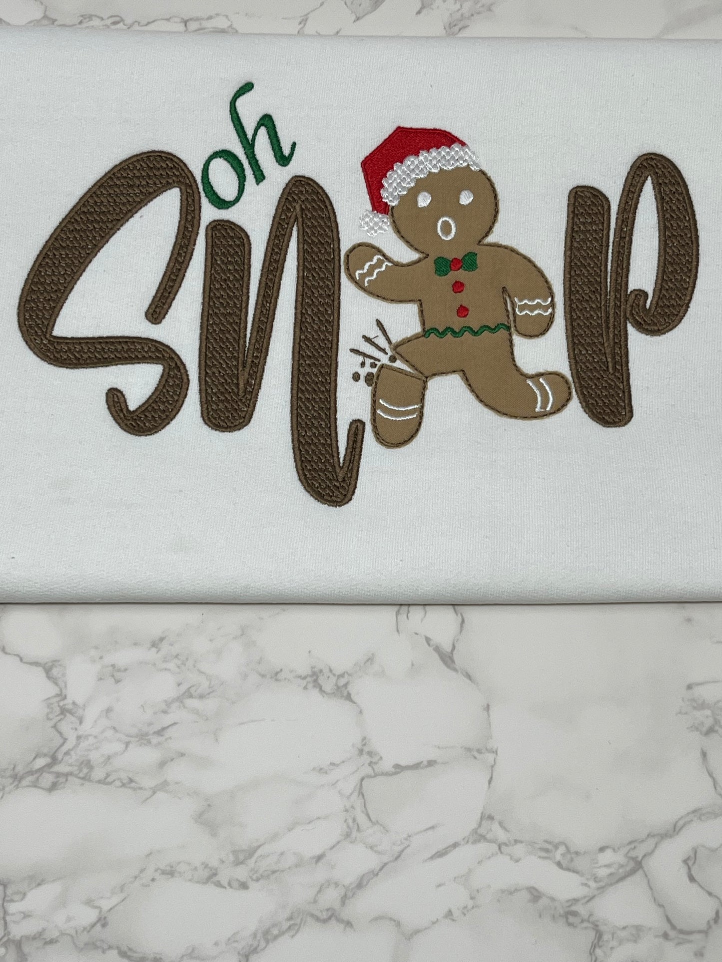 Oh Snap Gingerbread Man Embroidered Crew Neck Sweatshirt