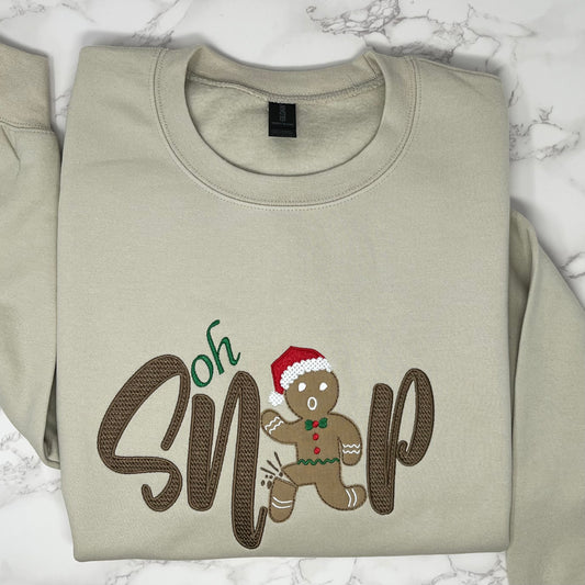Oh Snap Gingerbread Man Embroidered Crew Neck Sweatshirt