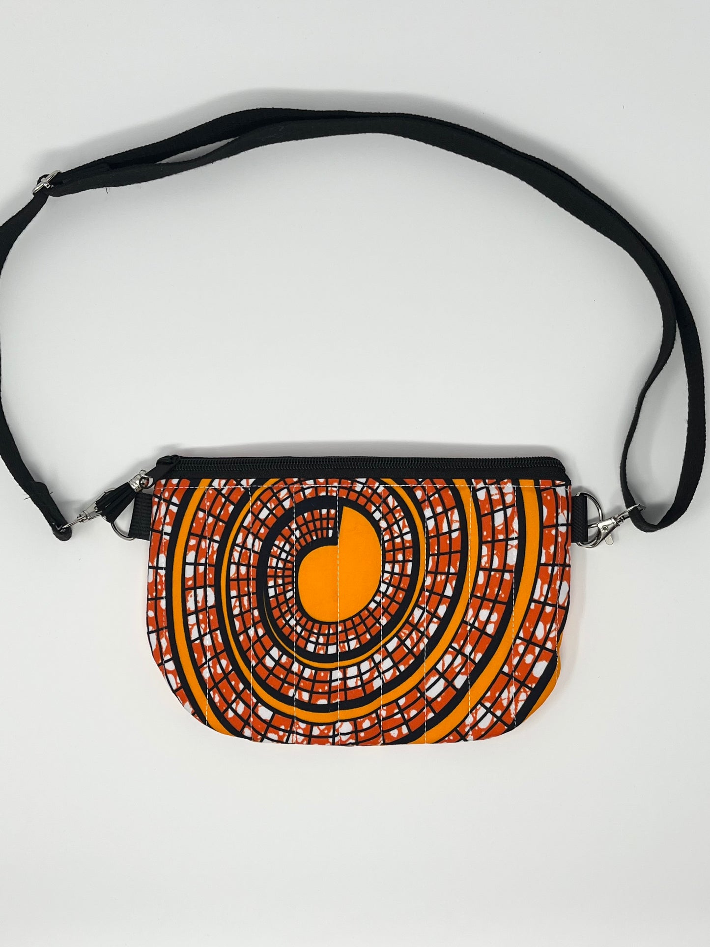 Orange Swirl African Print Quilted Crossbody Bag