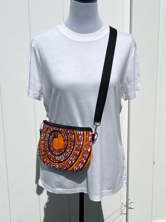 African Print Quilted Crossbody Bag - Orange Swirl