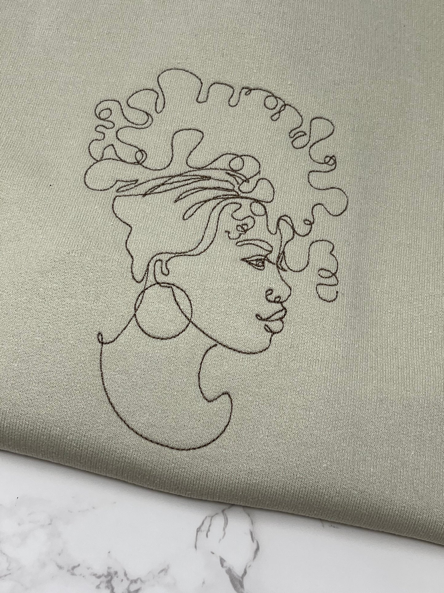 Black Woman Line Art Embroidered Crew Neck Sweatshirt