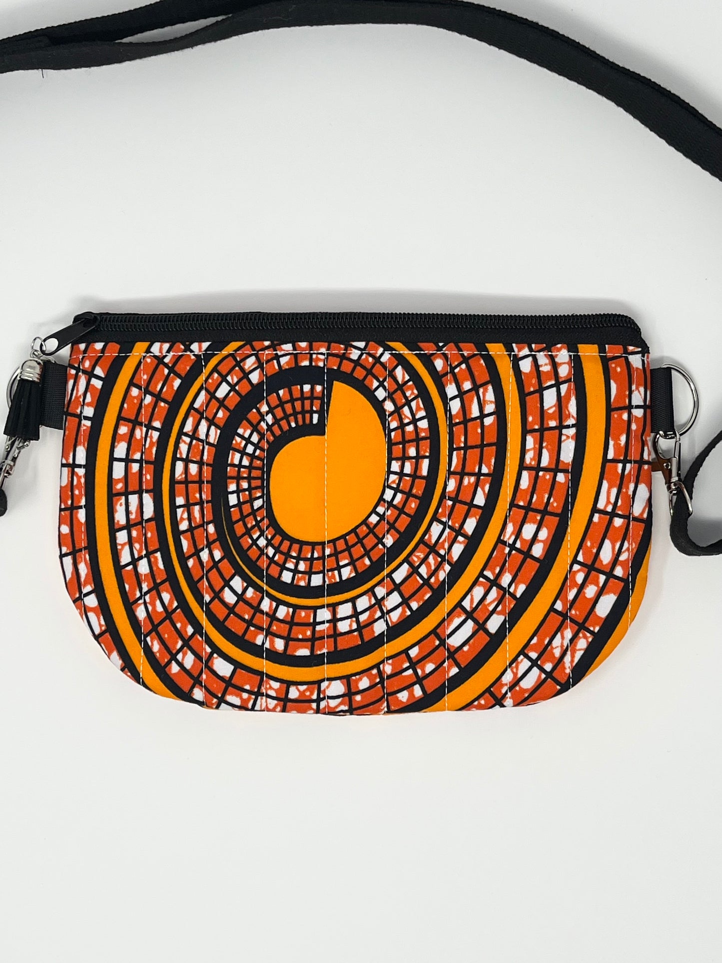 Orange Swirl African Print Quilted Crossbody Bag