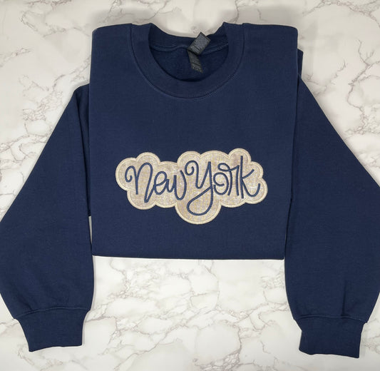 New York Embroidered Crew Neck Sweatshirt