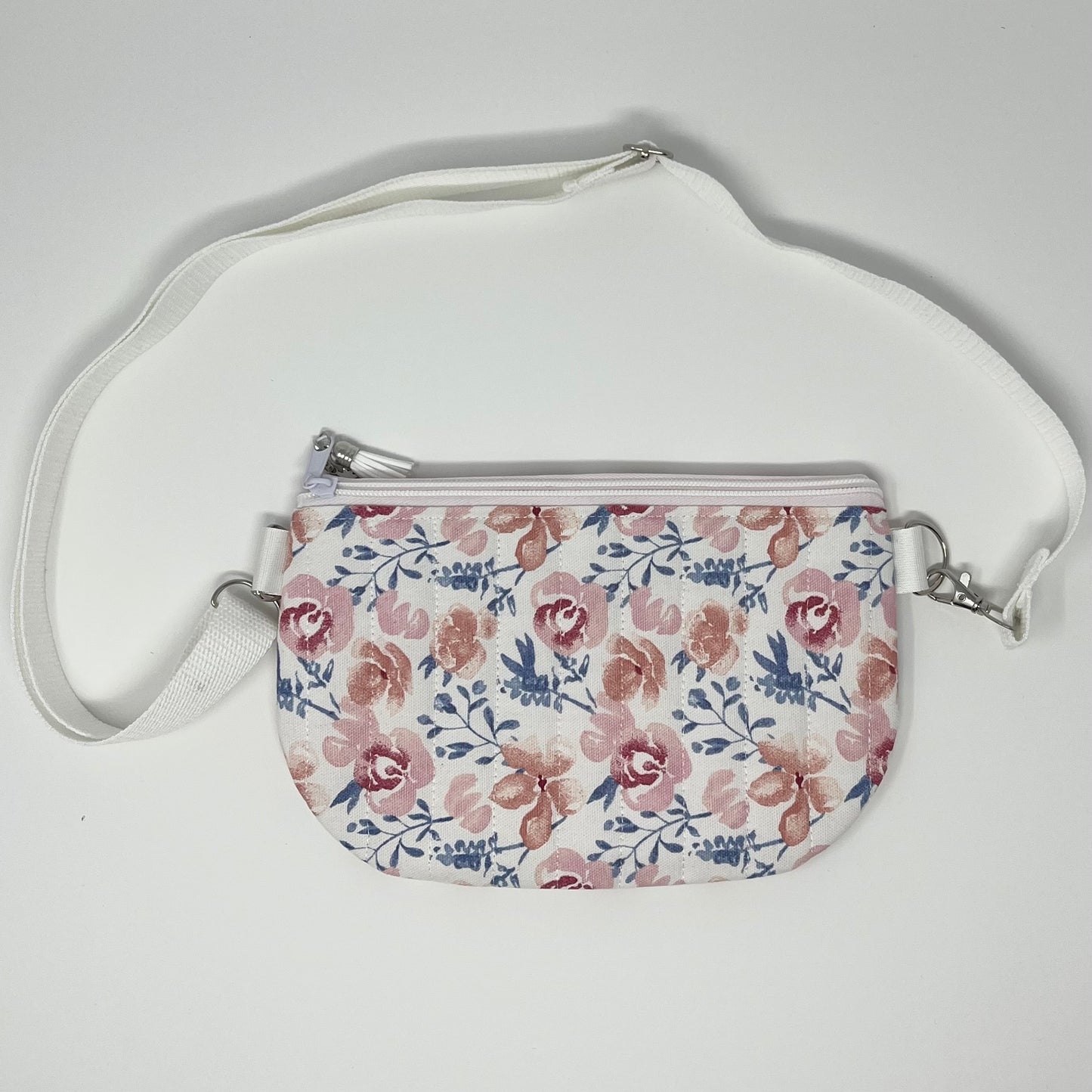 Pink & Blue Floral Print Quilted Crossbody Bag