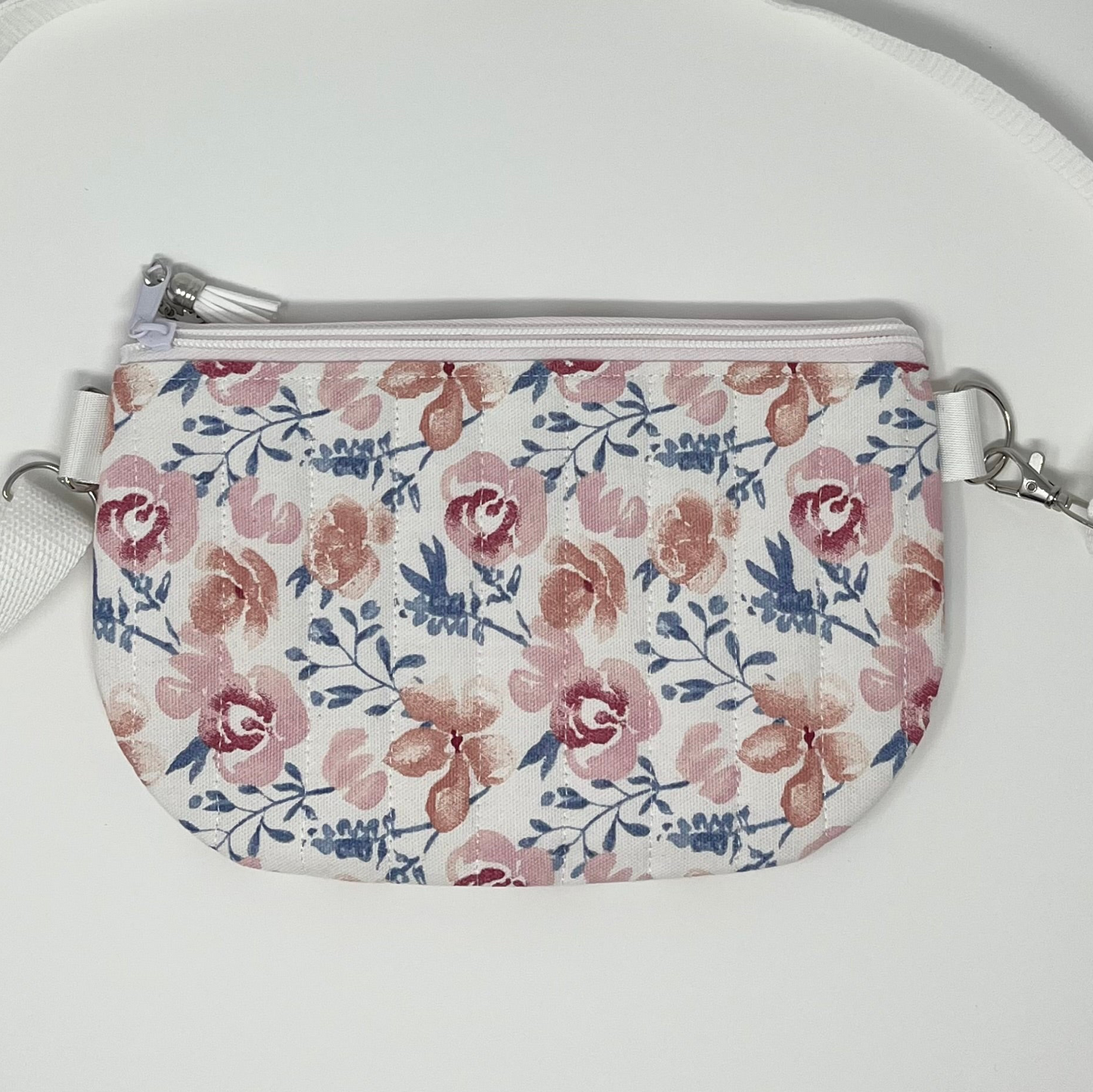 Pink & Blue Floral Print Quilted Crossbody Bag