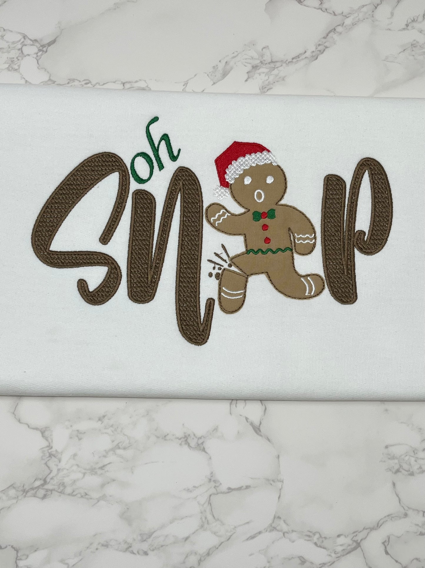 Oh Snap Gingerbread Man Embroidered Crew Neck Sweatshirt