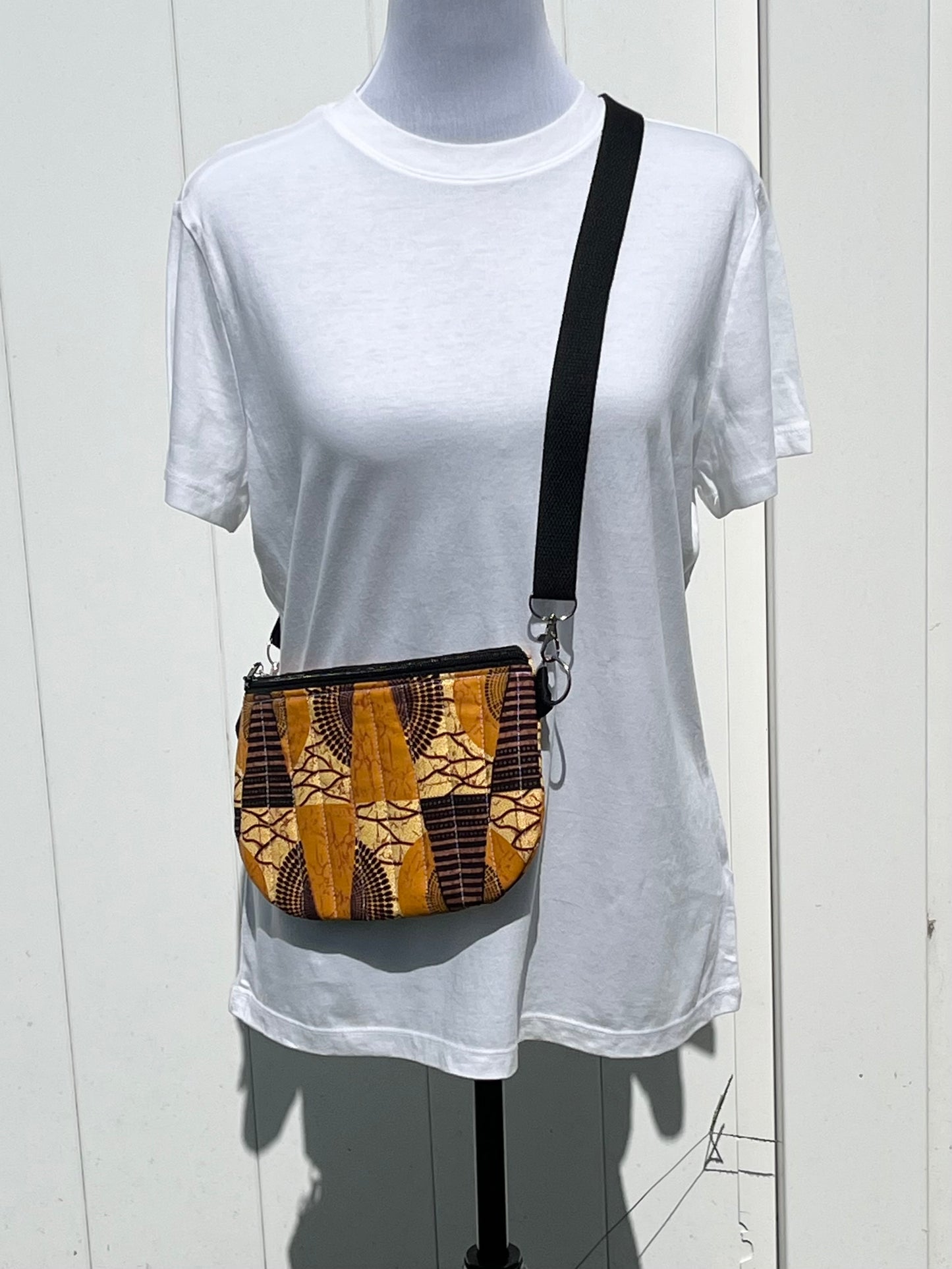 Brown and Gold African Print Quilted Crossbody Bag