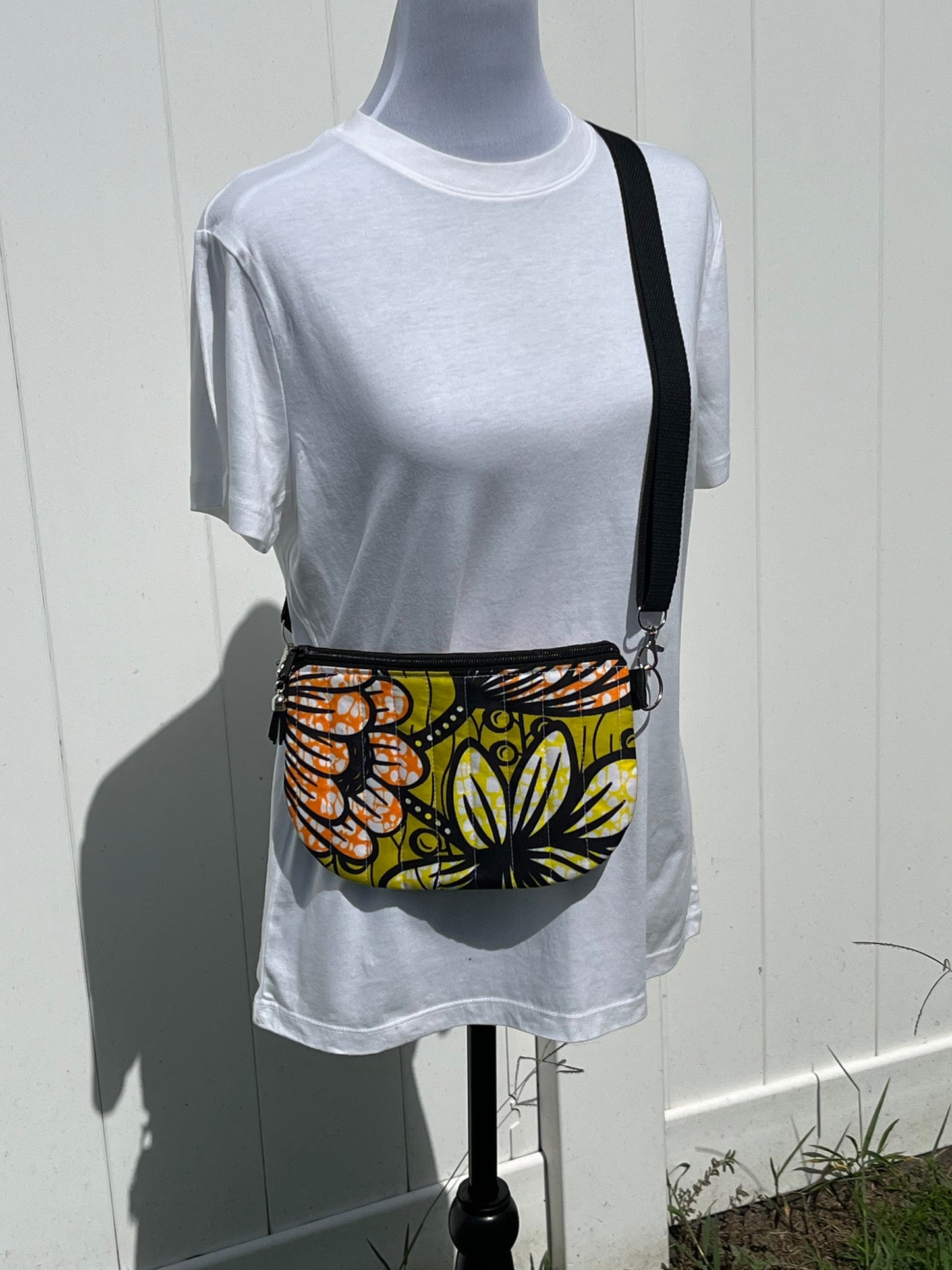 African Print Quilted Crossbody Bag  - Green, Orange, and Yellow