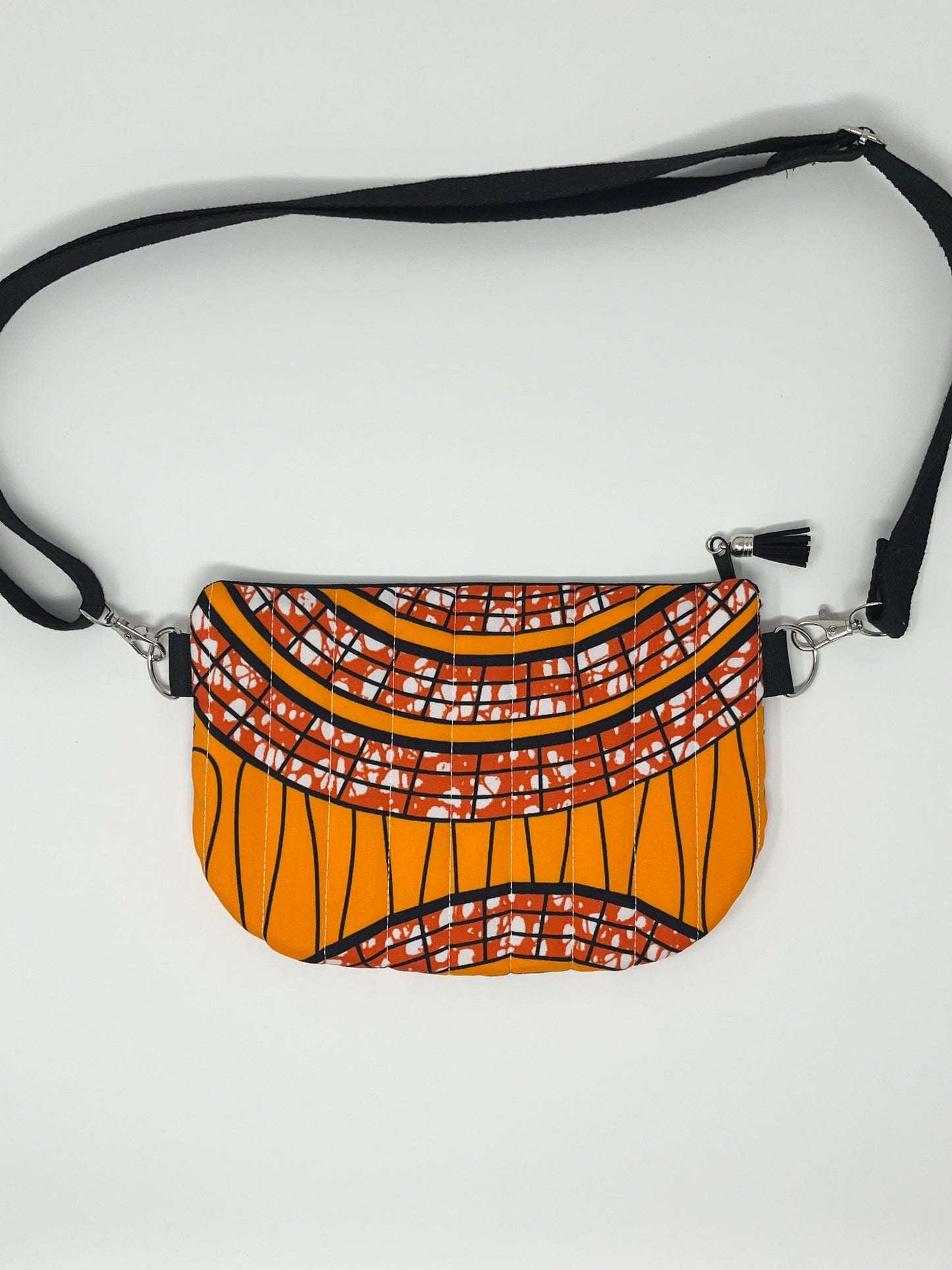 Orange Swirl African Print Quilted Crossbody Bag
