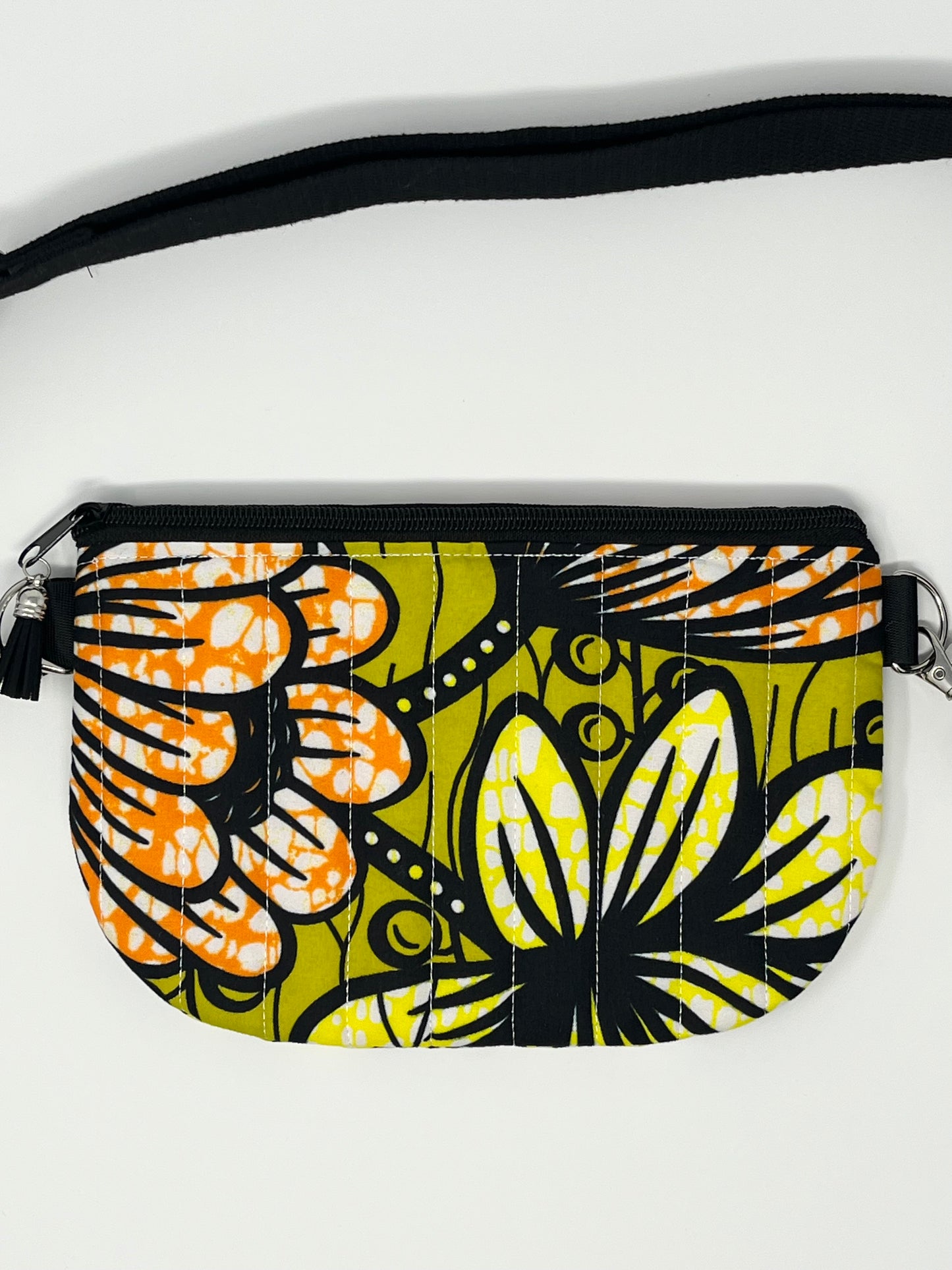 Floral African Print Quilted Crossbody Bag  - Green, Orange, and Yellow