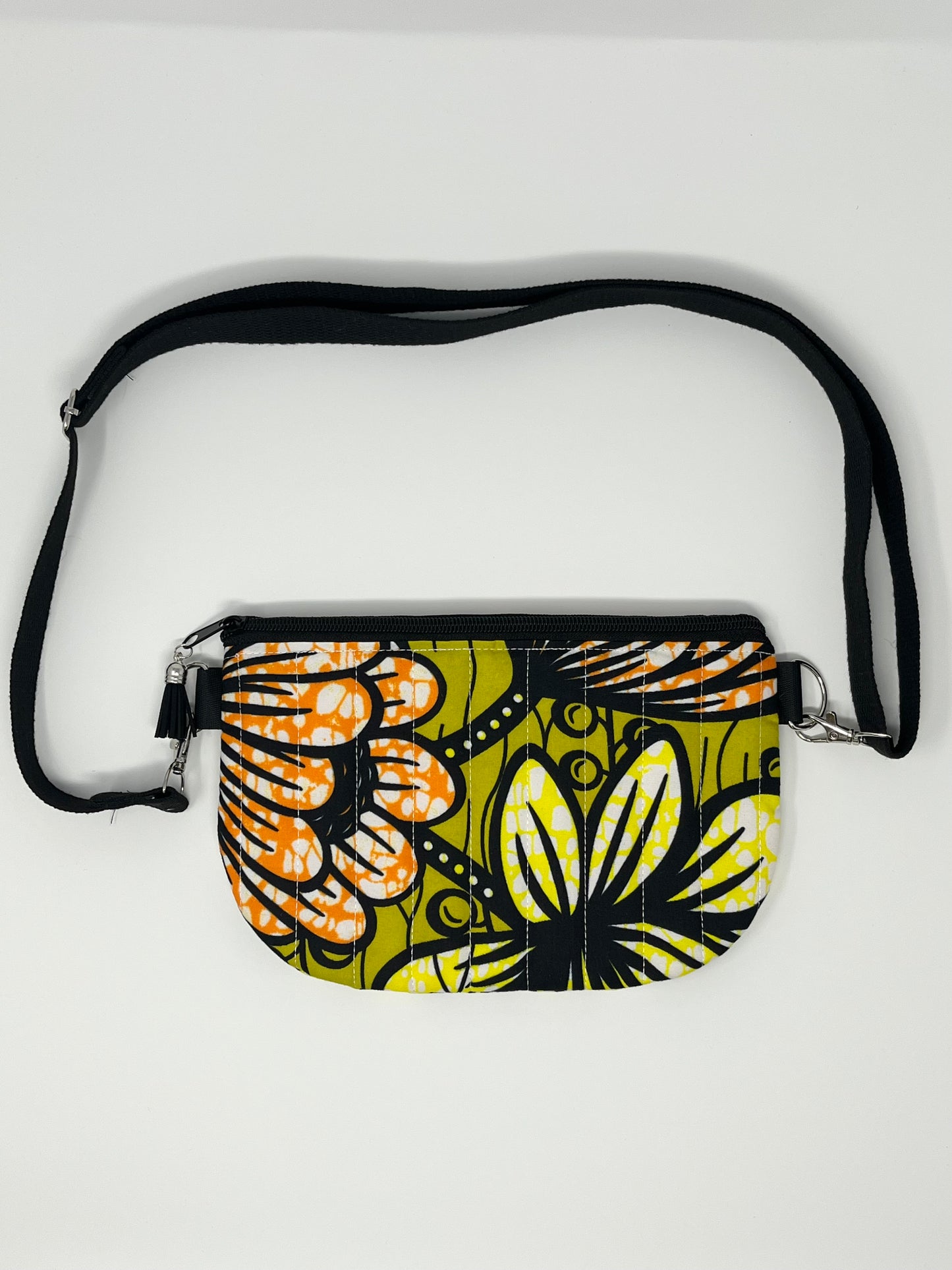 Floral African Print Quilted Crossbody Bag  - Green, Orange, and Yellow