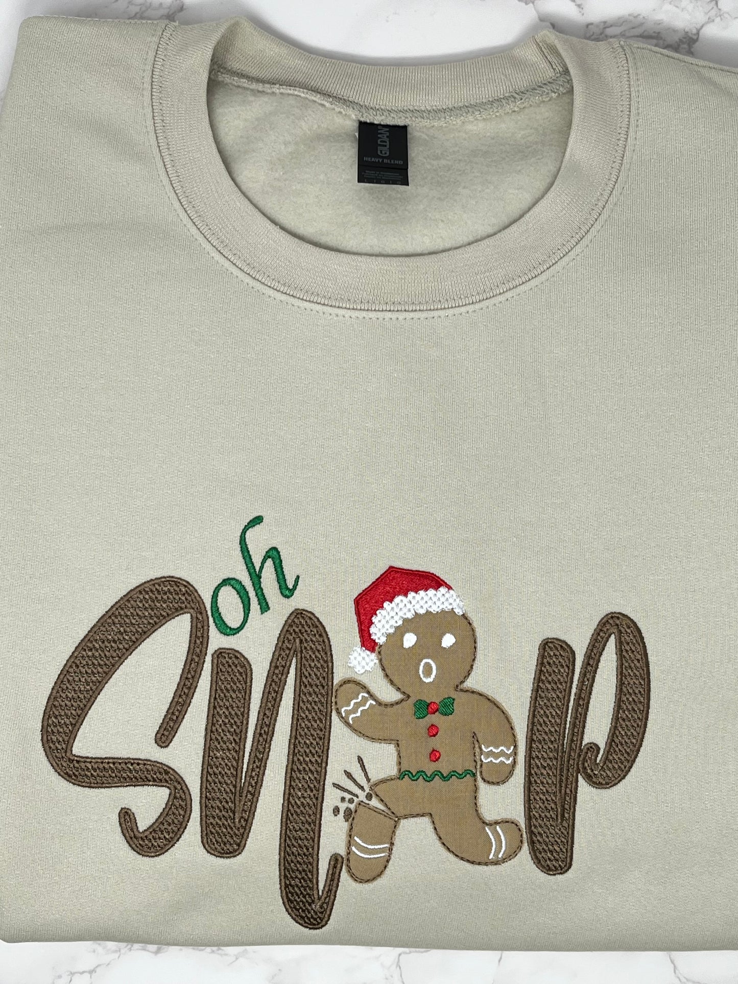 Oh Snap Gingerbread Man Embroidered Crew Neck Sweatshirt