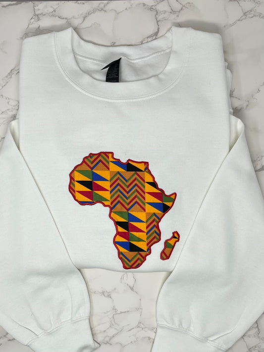 Africa Map Applique Embroidered Crew Neck Sweatshirt