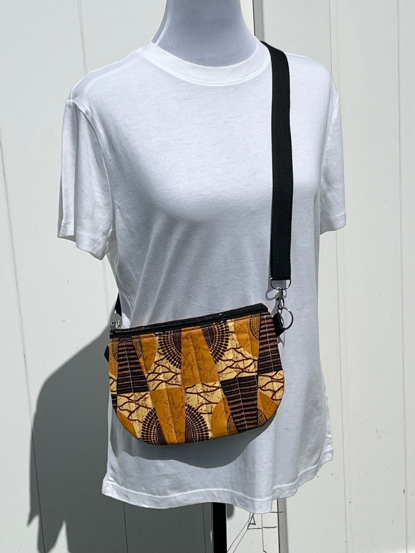 Brown and Gold African Print Quilted Crossbody Bag
