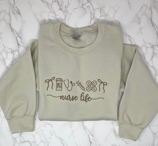 Nurse Life Embroidered Crew Neck Sweatshirt