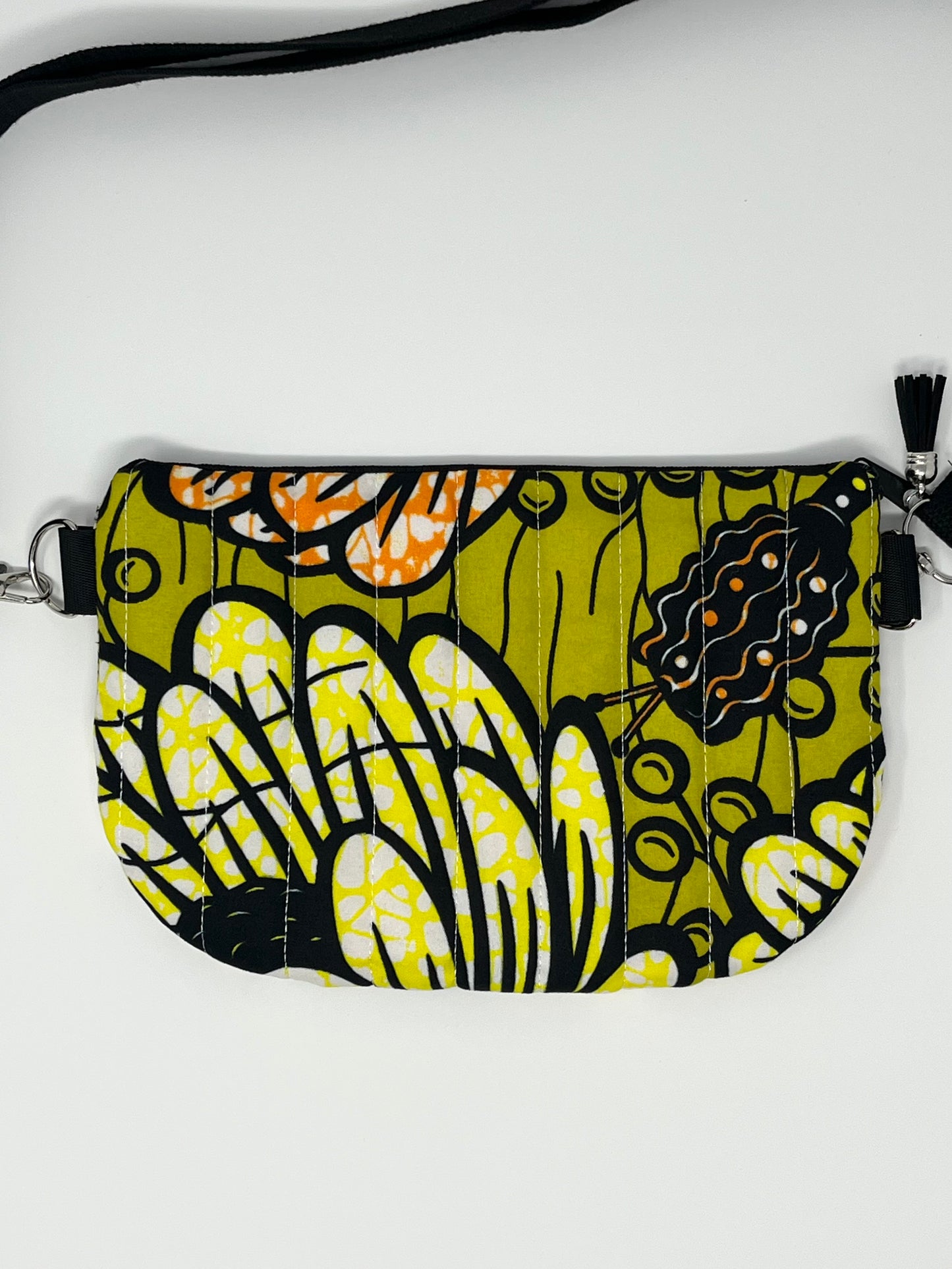 Floral African Print Quilted Crossbody Bag  - Green, Orange, and Yellow