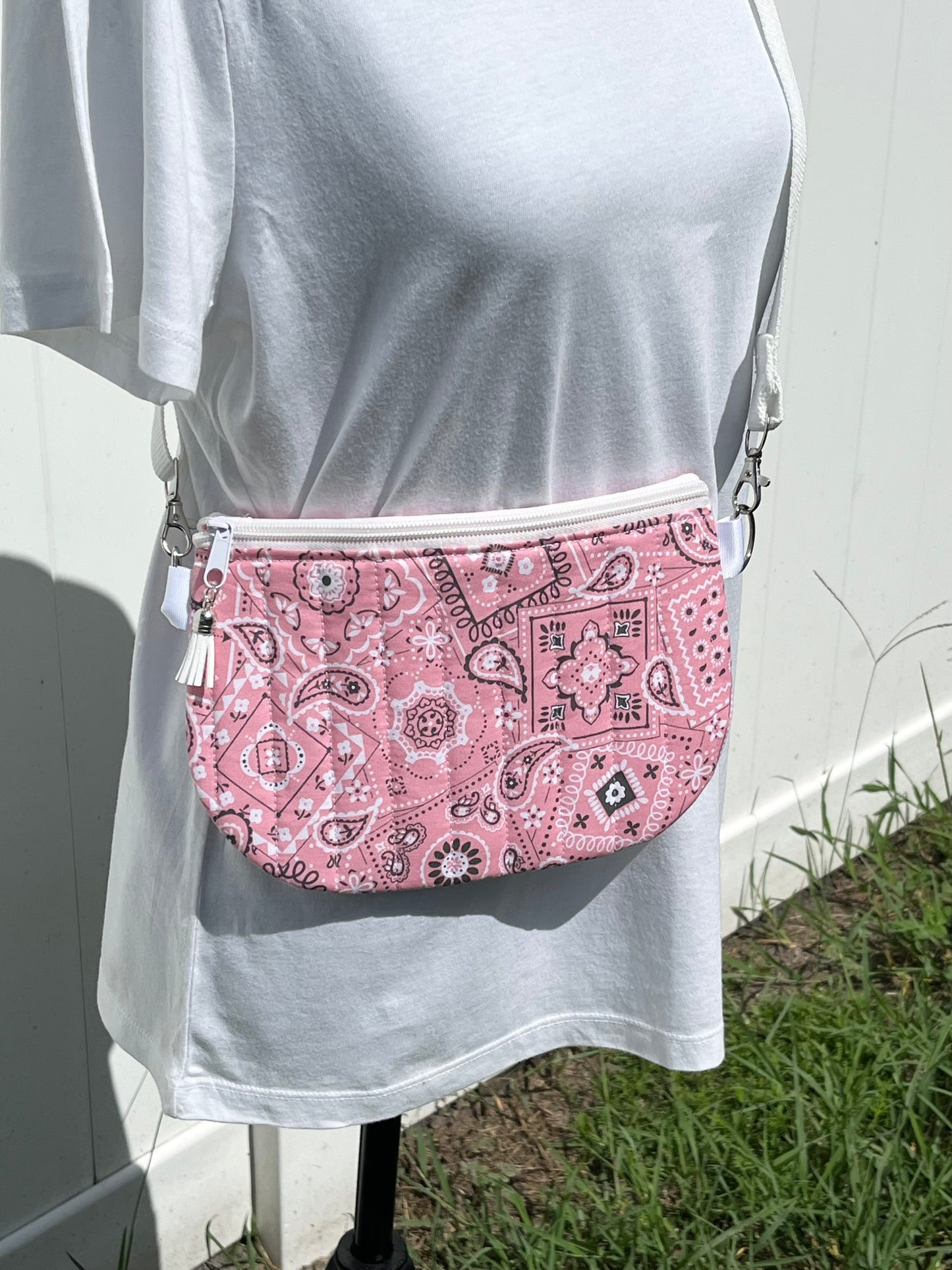 Pink Bandana Print Quilted Crossbody Bag