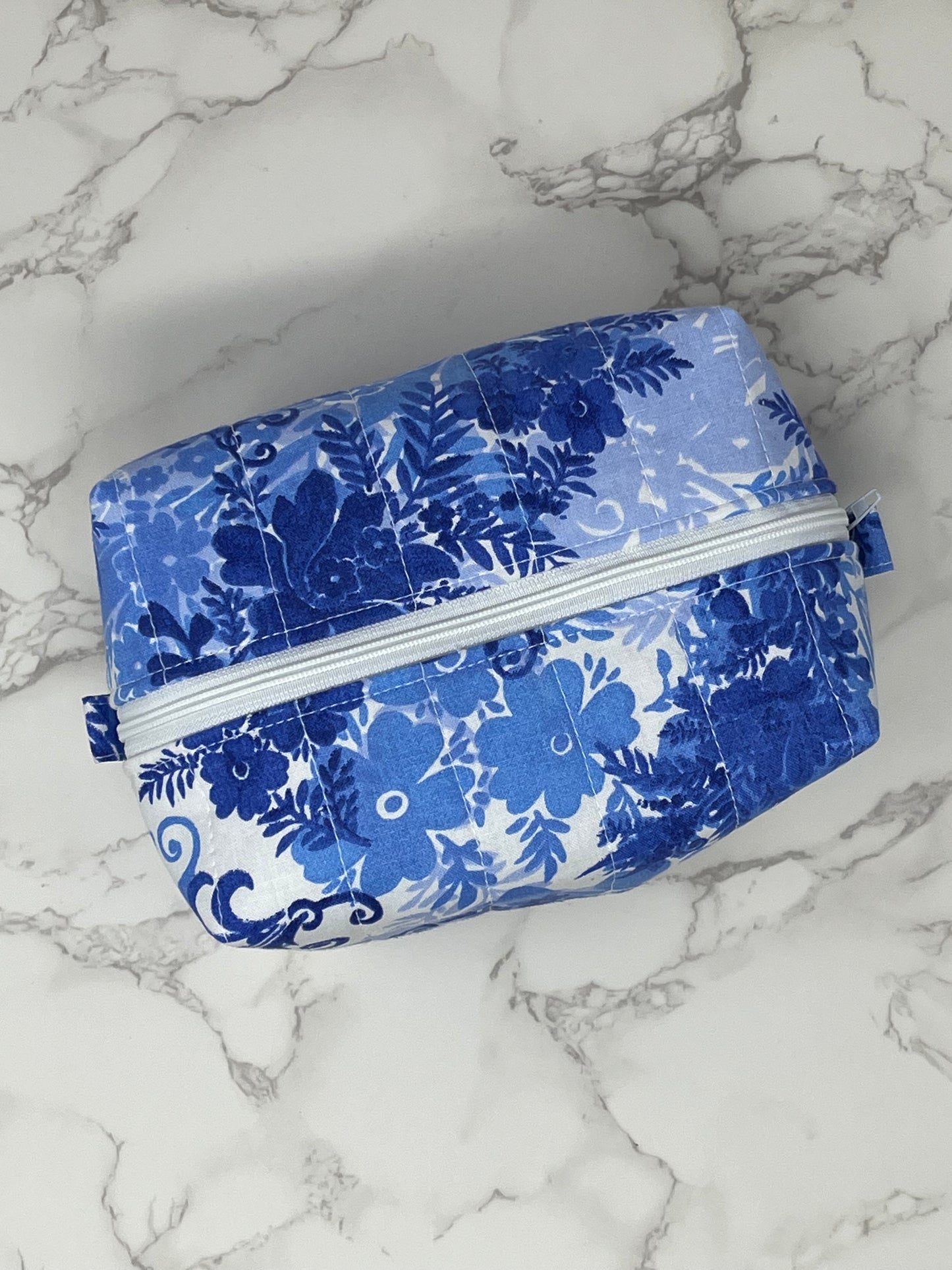 Floral Blue Boxy Zipper Pouch