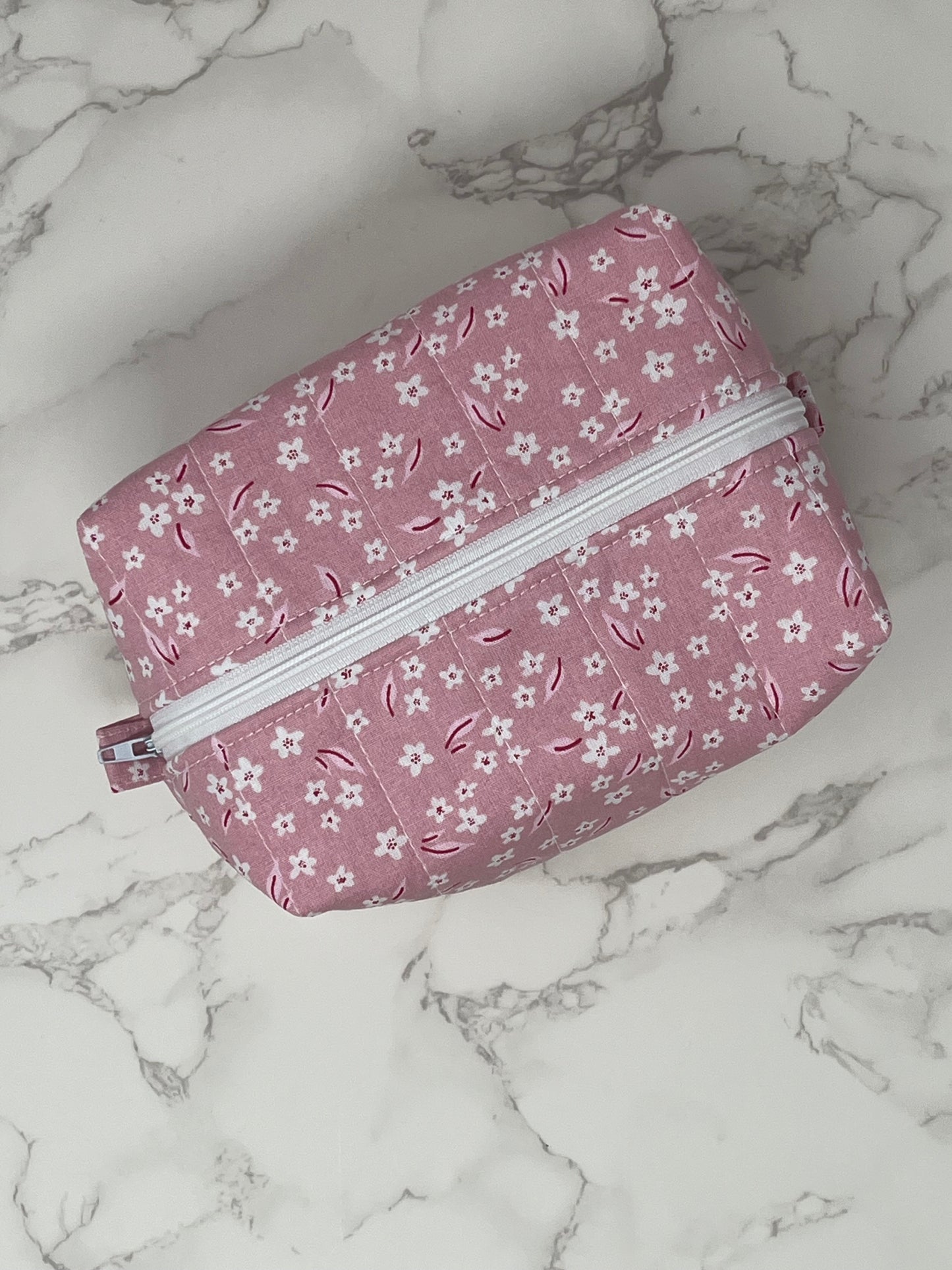 Pink and White Floral Boxy Zipper Pouch