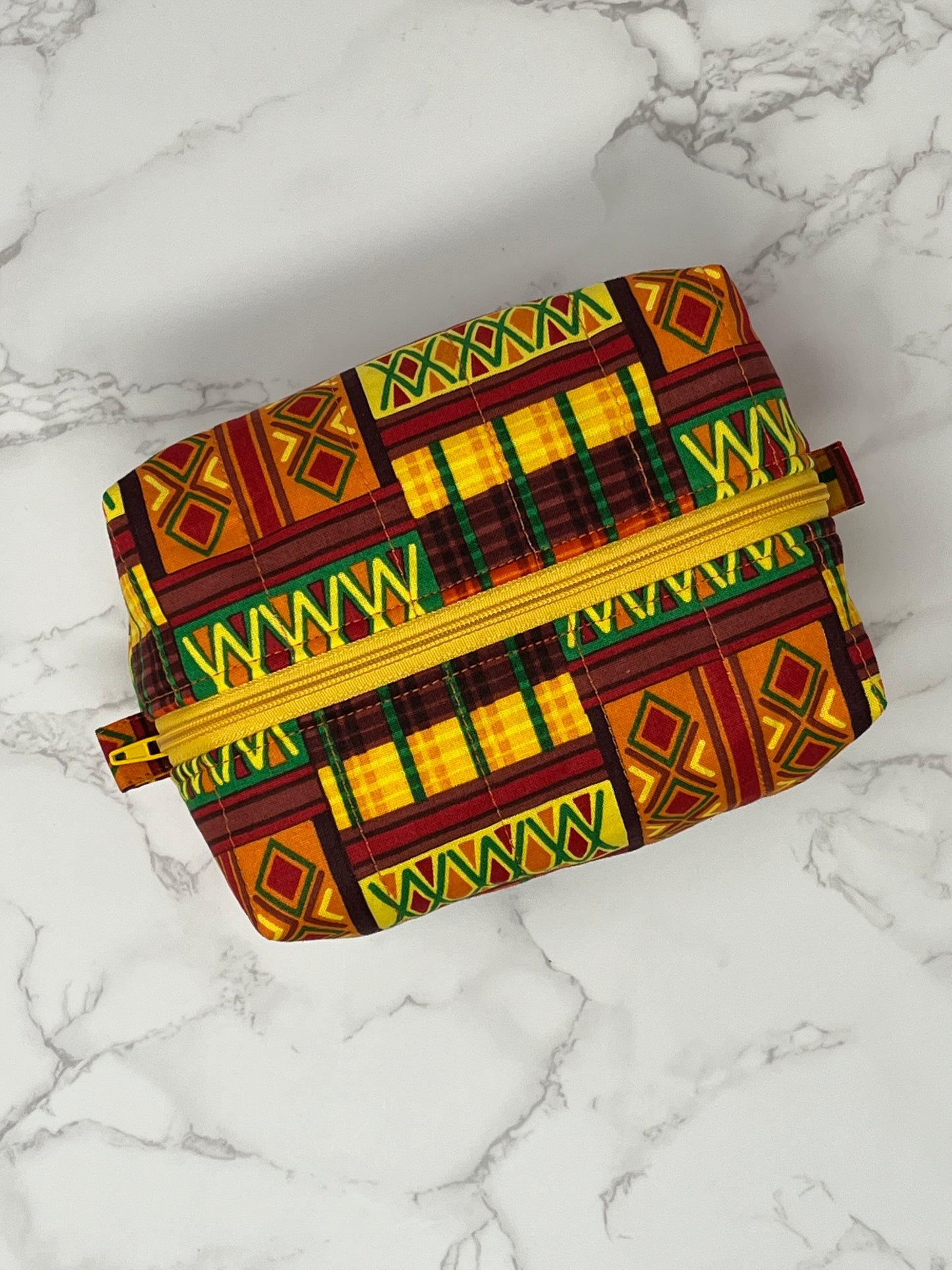 African Print Boxy Zipper Pouch - Diamond Kente