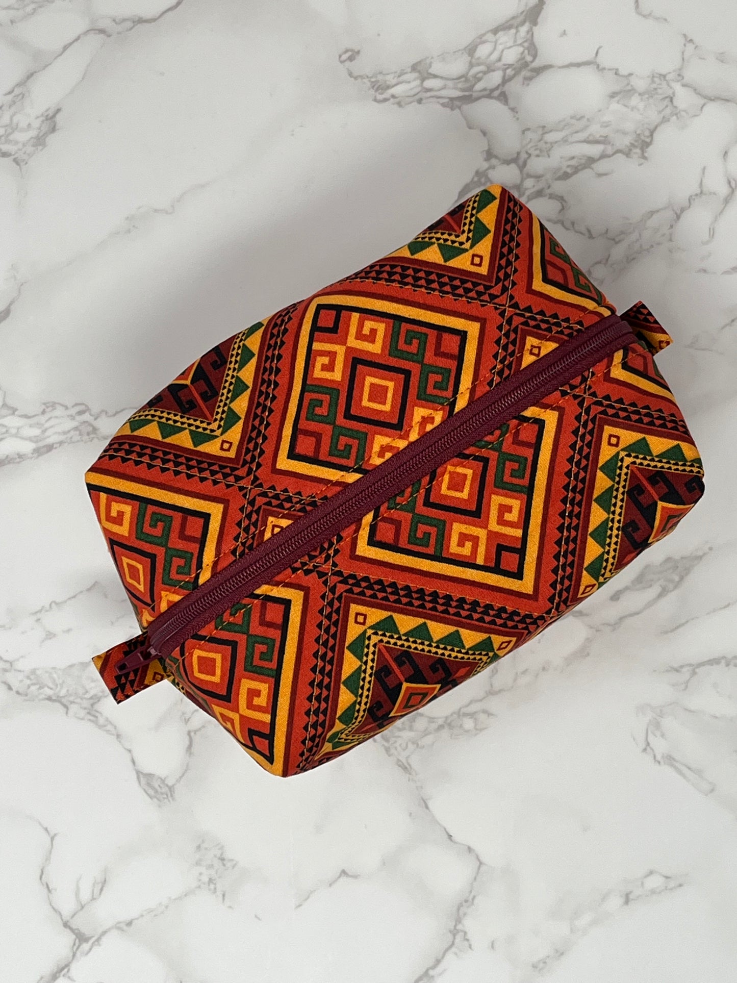 African Print Boxy Zipper Pouch - Tribal Diamonds