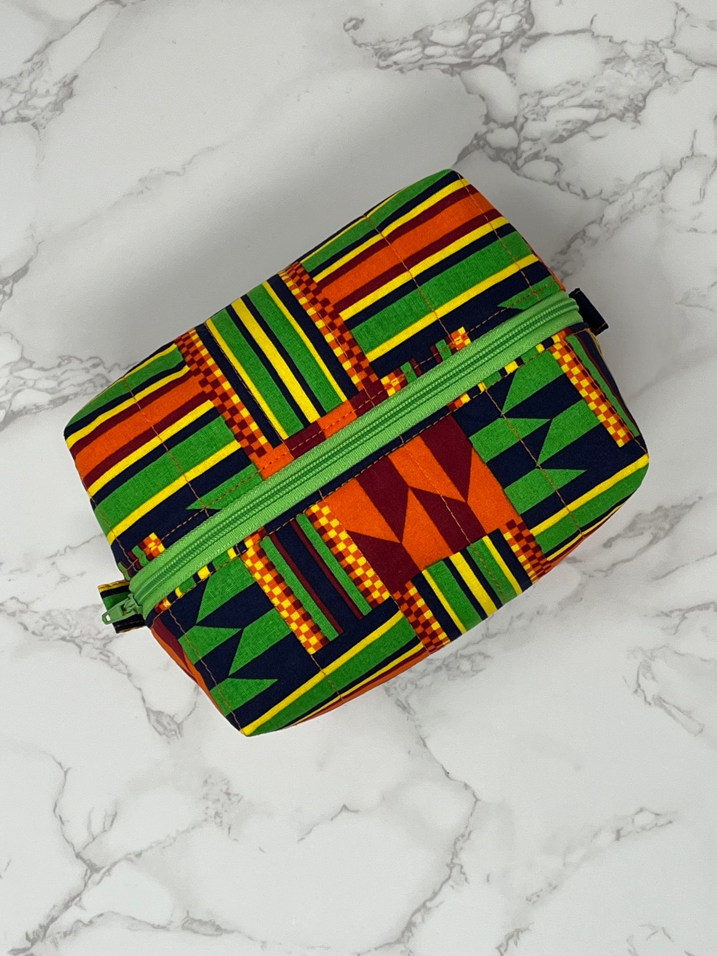 African Print Boxy Zipper Pouch - Kente