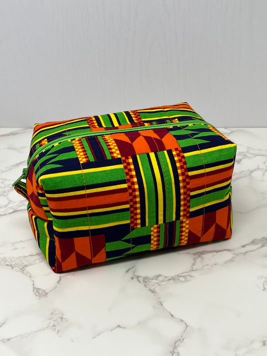 African Print Boxy Zipper Pouch - Kente