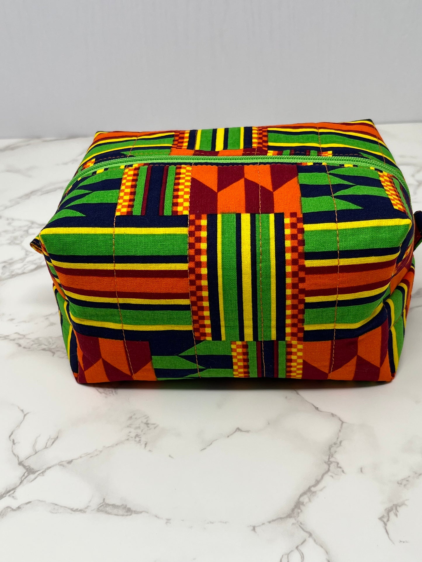 African Print Boxy Zipper Pouch - Kente