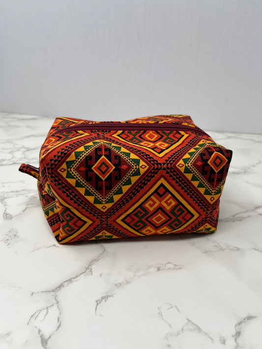 African Print Boxy Zipper Pouch - Tribal Diamonds
