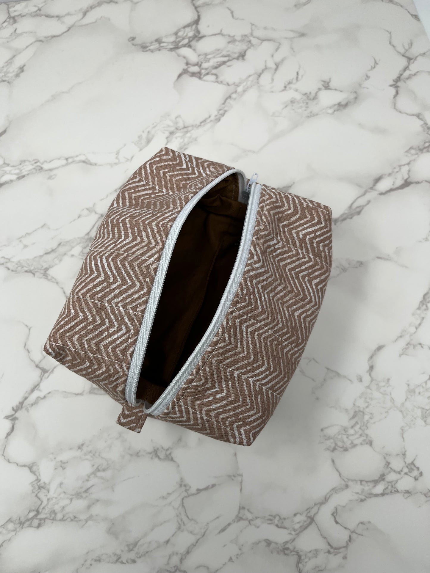 Brown Herringbone Boxy Zipper Pouch