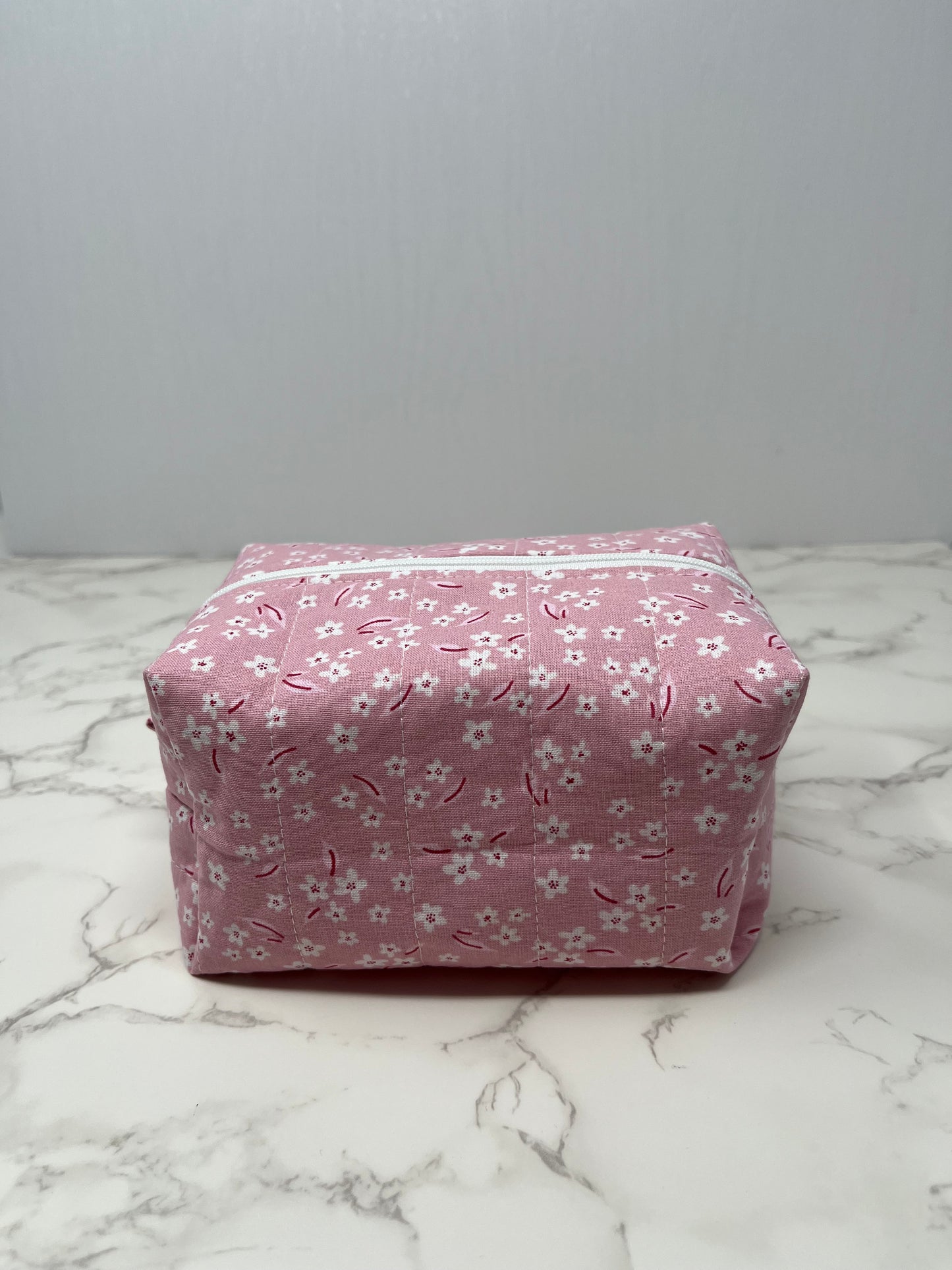 Pink and White Floral Boxy Zipper Pouch