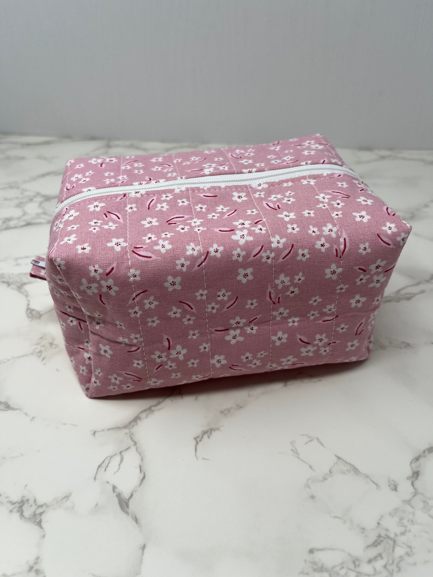 Pink and White Floral Boxy Zipper Pouch