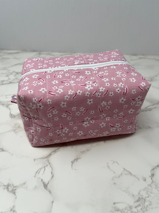 Pink and White Floral Boxy Zipper Pouch
